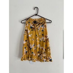 Worthington Womens Mustard Yellow Floral‎ Sleeveless Peplum Blouse Size M